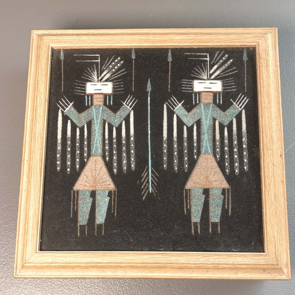 Vintage Native Navajo Sand Art Painting Yei Bi Chai’s Framed Keepsake Box Signed